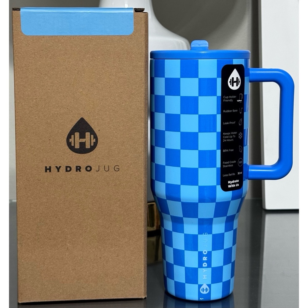 Hydrojug‎ 32oz Traveler, COBALT BLUE CHECKERS